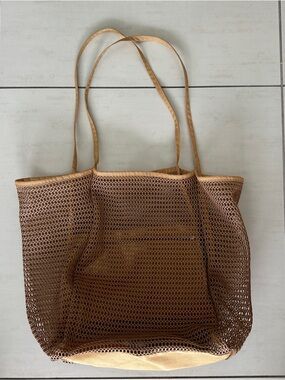 Brown Mesh Beach Bag